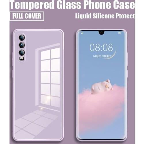 Original Liquid Silicone Tempered Glass Case For Huawei P30 P40 Pro Plus P50 Nova 7 SE 8 Mate 30 40 Hard Cover Protective Cases
