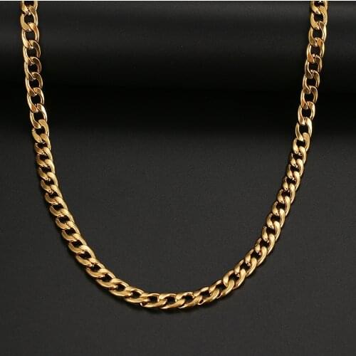 Stainless Steel Chain Necklace for Men Women Jewelry Necklaces Curb Cuban Link Chokers Vintage Gold Tone Solid Metal Gifts