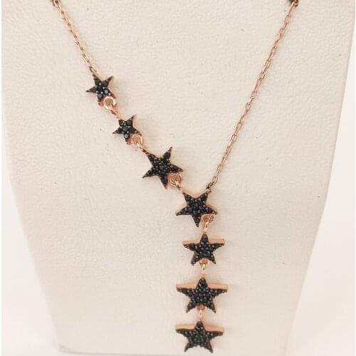 925 sterling silver Woman Necklace Sorted 7 star Black Stone Dangling Dainty Tiny Everyday Jewellery Simple Birthday gift