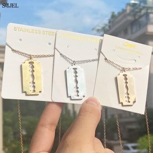 Punk Male Razor Blade Stainless Steel Charm Necklace for Women Wholesale Gothic Blade Pendants & Necklaces collier homme