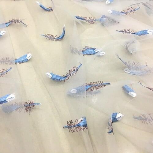 Feather -flower mesh embroidery lace fabric Wedding Dress Tulle Skirt Material fabrics for patchwork kumas telas por metros