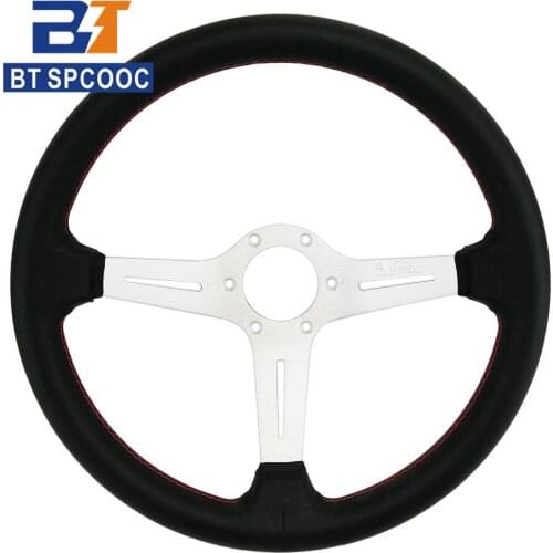 SPCOOC High Quality Car Leather Steering Wheel 14inch 350mm Universal Racing Drift Sport Medium Concave Steering Wheel For Car