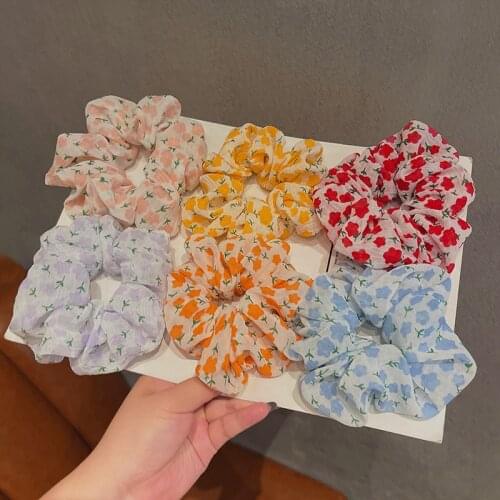 Ruoshui Woman Chiffon Floral Scrunchie Girls Rubber Band Women Hair Accessories Women Elastic Hairband Hair Ties Rope