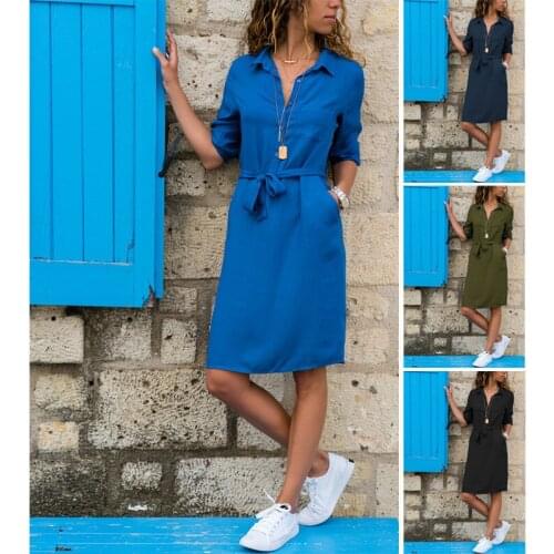 Turn-down Collar Spring Shirt Dress Women Three Quarter Sleeve Summer Fashion Dresses Plus Size Casual Vestidos Loose Party Robe