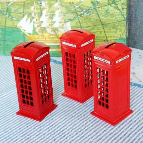 Cute Cartoon Telephone Booth Piggy Bank Alloy Money Storage Box Saving Coin Kids Toys Children 3D Lovely Birthday Gifts Bank