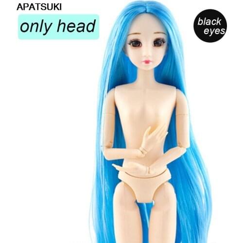 Blue Straight WIG Hair Doll Head For 1/6 BJD Doll Heads With Black Eyes for 11.5" DollHouse Kids DIY Toys Dolls Accessories 1:6