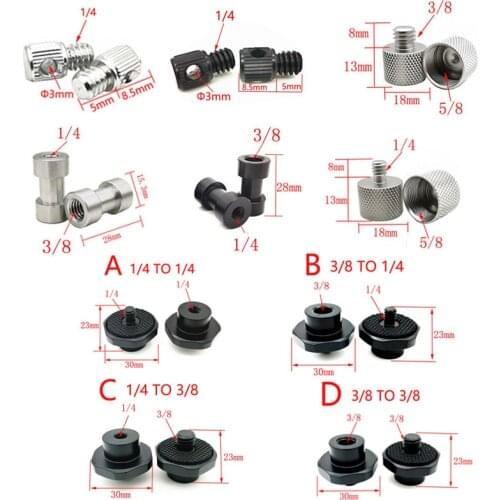 10pcs 1/4" to 3/8" Male to Female 1/4 to 1/4 or 5/8 Thread Screw Adapter Tripod Plate Screw for Camera Flash Tripod Light Stand
