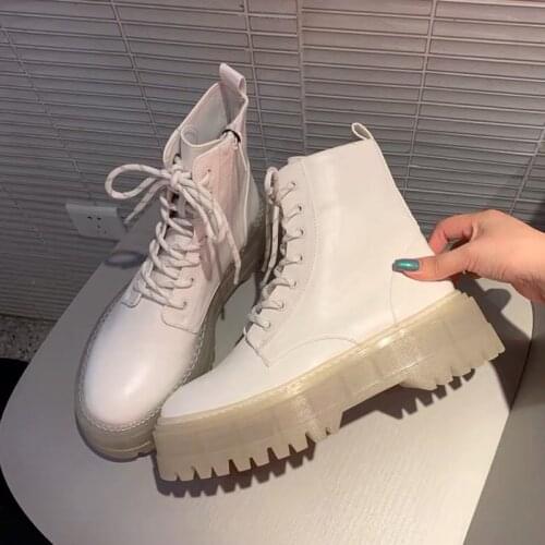2020 Autumn/Winter White Ankle Boots Women Round Toe Transparent Chunky Heel Platform Boots Women INS Motorcycle Boots Mujer