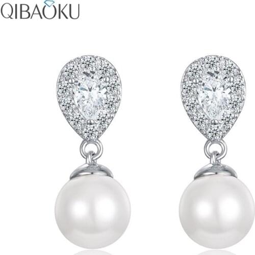 Sterling Silver 925 Elegant Earrings Freshwater Pearl Stud Earrings Sweet Wedding Engagement Ear Jewelry for Women