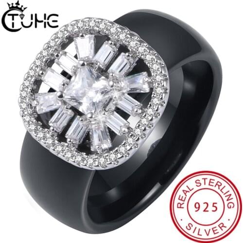Wedding Ring For Women Classic Square Cut AAA+ CZ Crystal Silver Color Fashion Healthy Ceramic Rings Female Jewelry Chirstmas