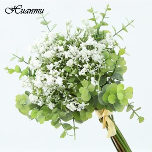 1Bouquet 12Pc Quality Gypsophila Fake Eucalyptus Leaf Wedding Bridal Accessories Clearance Vase for Home Decor Artificial Flower