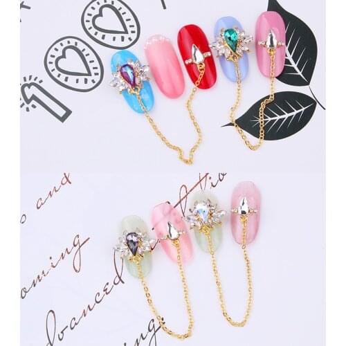 10 pcs 3D Zircon Rhinestone Dangling Nail Charms 17- Luxury Rhinestone Golden Color Chain Nail Jewelry DIY Nail Decoration Charm