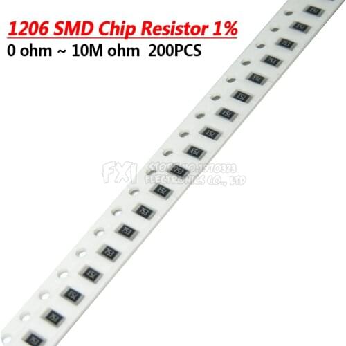 200pcs 1% 1206 SMD resistor 0R ~ 10M 1/4W 0 0.1 1 10 100 150 220 330 ohm 1K 2.2K 10K 100K 0R 1R 10R 100R 150R 220R 330R 1M 10M
