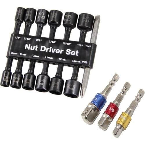16 Pcs Power Magnetic Nut Driver Drill Bit Set Metric&SAE Socket Wrench 1/4 Inch Dr. Hex and Adapter Set with Color Ring