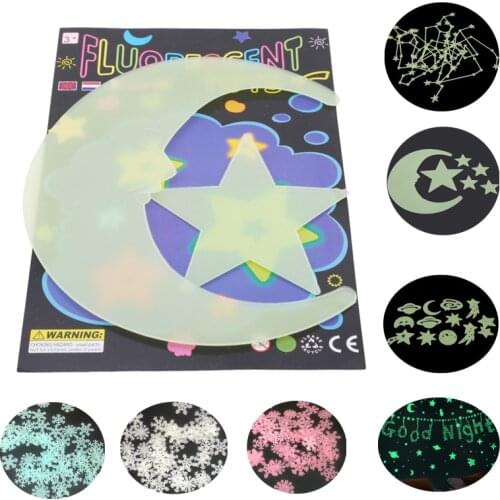 3D Stars Moon Glow In The Dark Kids Bedroom Luminous Fluorescent Home Wall Stickers Decal DIY Decorations