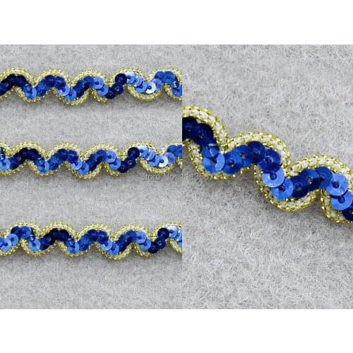 40yard Craft 1cm 1 row Blue Sequin Trim S shape Braided Decorated Lace Ribbon Trim For Wedding Dress Clothes Bag Trim t376