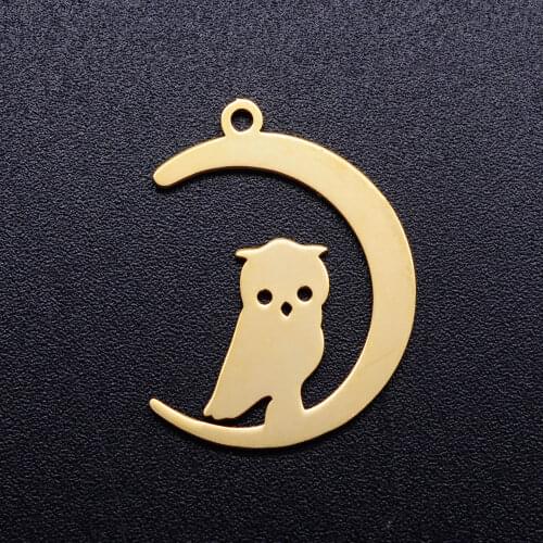 5pcs/lot Owl on Moon Stainless Steel DIY Charms Wholesale Charm for Bracelet Making DIY Pendants for Necklace Making Never Rust