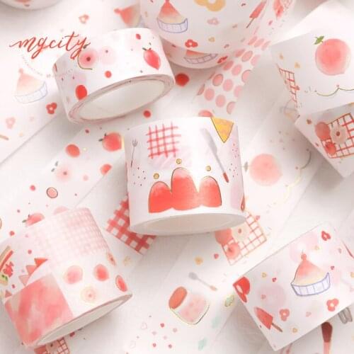 6pcs Sweet Peach Paper Washi Tape Set Pink Color Stick Ice Patchwork Wave Point Adhesive Masking Tapes Stickers Decoration A6179