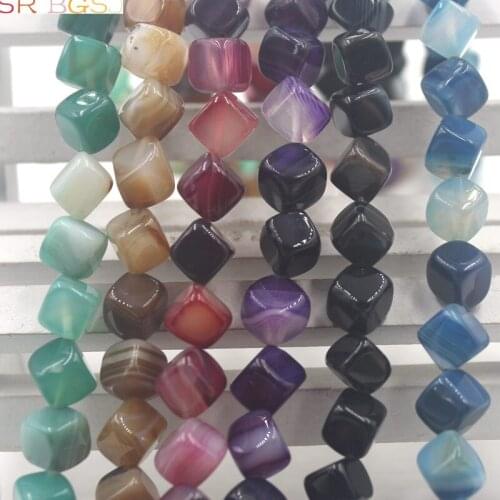 Free Shipping BGSJ 8mm Cube Square Jewelry Making Spacer Genuine Gemstone Stone Banded Stripe Agate Beads Strand 15"