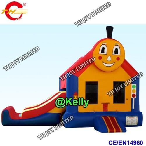 Free air shipping inflatable bouncer with slide and smile face for sale, cheap inflatable bounce castle for kids party rental