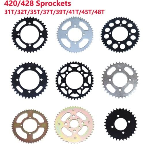 420/428 Chains Sprockets 31T/32T/35T/37T/39T/41T/45T/48T Motorcycle Chain Rear Sprocket For 110cc 125cc 140cc Dirt Pit Bike