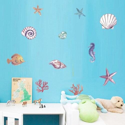 DIY Cartoon Mermaid Kids Room Wall Sticker DIY Fish Pictures for Children Room Bathroom Home Decor Poster Print Wall Painting