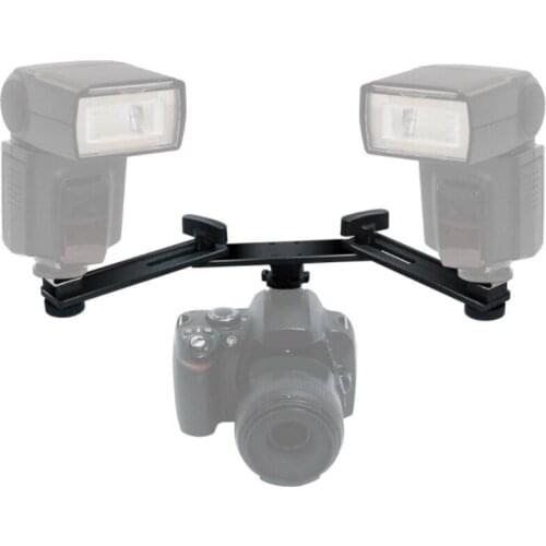 Dual Hot Shoe Bracket Twin Speed Light Flash Holder Stand with Double Hotshoe Mounting for Video DSLR Cameras Macro