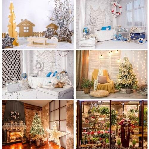 Christmas Backdrop Winter Snow Night Backdrops for Photography Christmas Tree Fence Decor Photographic Studio Photo Backgrounds