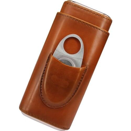 Three Finger Cigar Box Two End Hardware Belt Cigar Scissors Cigar Leather Case Portable Cigar Box