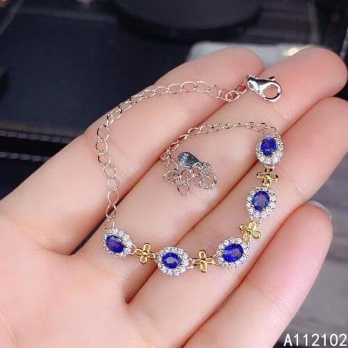 KJJEAXCMY fine jewelry S925 sterling silver inlaid natural sapphire Girl fashion hand Bracelet Support test Chinese style