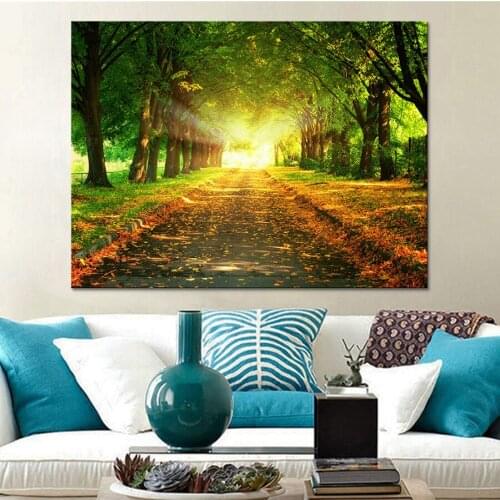 Canvas Paintings Wall Art Framework HD Prints Pictures 1 Piece Green Trees Carpet In The Sunshine Forest Trail Poster Home Decor