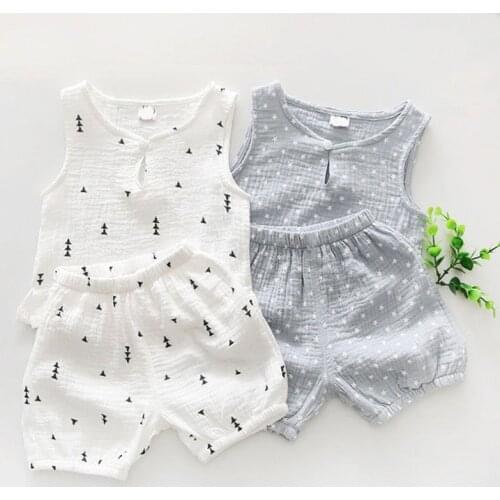 Kids Baby Boys Girls Outfit Suit Cotton Linen Children Clothes Set Toddler Solid Casual Vest Tops Shorts Pants 2Pcs Set Summer