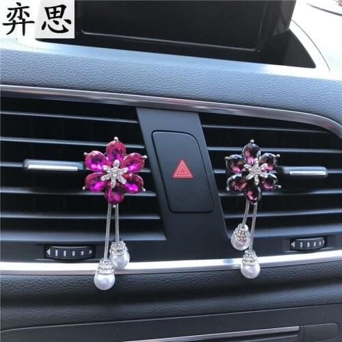 Metallic flowers car styling Decorative perfume clip Pearl Flower car perfume Air conditioner air freshener perfume Ornaments