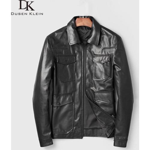 Men Genuine Leather Jacket Real Sheepskin Jackets Casual Short Black Pockets 2019 Autumn New Jacket for Man 19C333