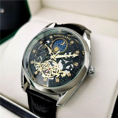 JOJOZ New watches mens mechanical watches mens watches automatic waterproof luminous moon phase diamond hollow watch