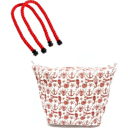 1 set red handles 65 cm and one black classic size canvas bag set for obag tote