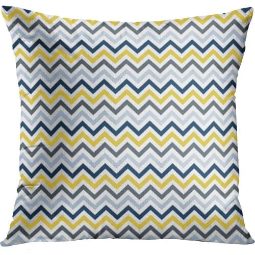 Emvency Throw Pillow Cover Navy Blue Light Yellow and Gray Chevron Decorative Pillow Case Retro Home Decor Square 18 x 18 Inch