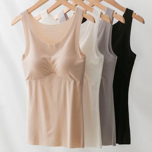 New Ice Silk Seamless Thread Vest Women Thin Long Underwear with Chest Pad Sleeveless Tank Tops Female Solid Color Underwear