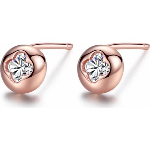 New Fashion Real 925 Sterling Silver Rose Gold Color Stud Earrings For Women Elegance Flower AAA Zircon Earrings Fine Jewels