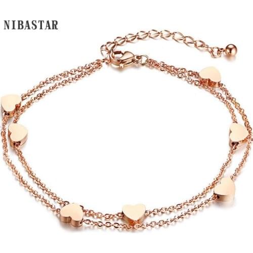 Charming Multiple Heart Double Bracelets&Bangles Three Color Stainless steel Bracelets Statement Jewelry For Women Girls