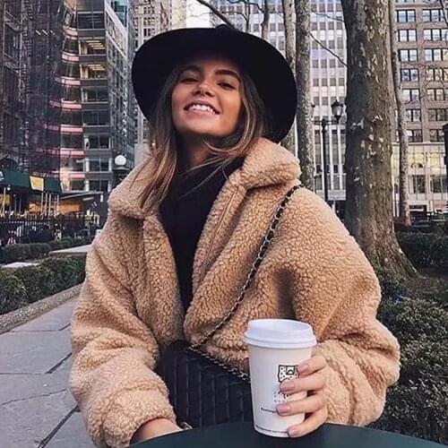 Foridol autumn winter faux fur teddy bear coat jacket women casual pockets streetstyle oversized windbreaker fluffy coat 2020