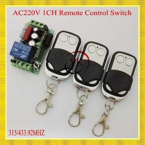 AC220V 1CH Lighting Switches Remote Control Switch 1 Receiver 3 Transmitter Learning Code Remote Controller 315/433 A ON B OFF