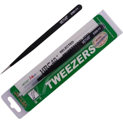 Vetus ESD Tweezers Tool High Precision Tip Curved Straight Eyelash Extension Black Tweezers