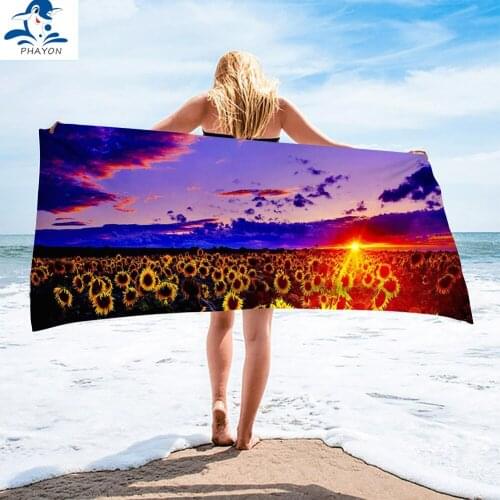 PHAYON Sunflowers Microfiber Bath Towels For Adult Sand Free Quick Dry Beach Towel Yoga Mat Landscape Poncho Sun Lounger Blanket