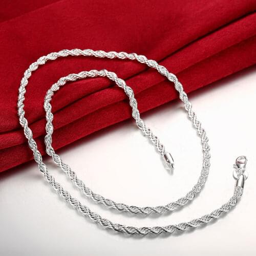 Hot classic 925 Sterling Silver Necklaces Jewelry 16-24 Inches Exquisite 4MM rope chain Fashion mens necklace Christmas Gifts