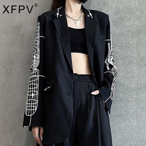 XFPV Casual Suit Jacket Ladies 2021 Spring Autumn Long Sleeve Blazer Suits Womens Blazers Coats Outerwear SL982