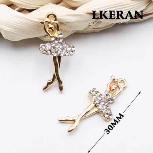 10pcs Mini 13*30MM Dancing Rhinestone Pendant Buttons For Cclothing DIY Accessories Decorative Craft Sewing Metal Jewelry Making