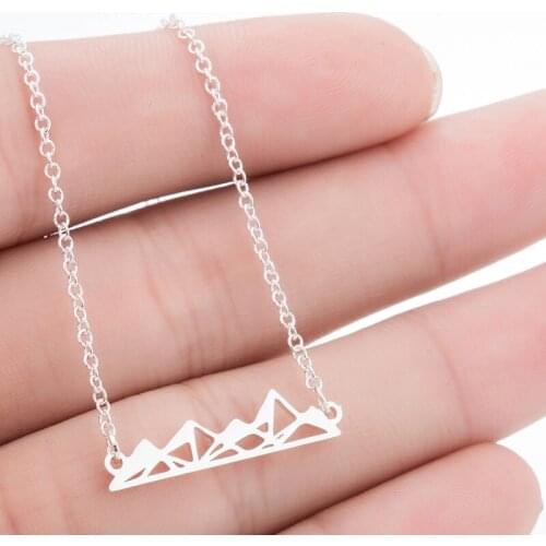 Sasusp Stainless Steel Modern Abstract Mountain Pendant Necklace Choker Chain Necklace Women bijoux