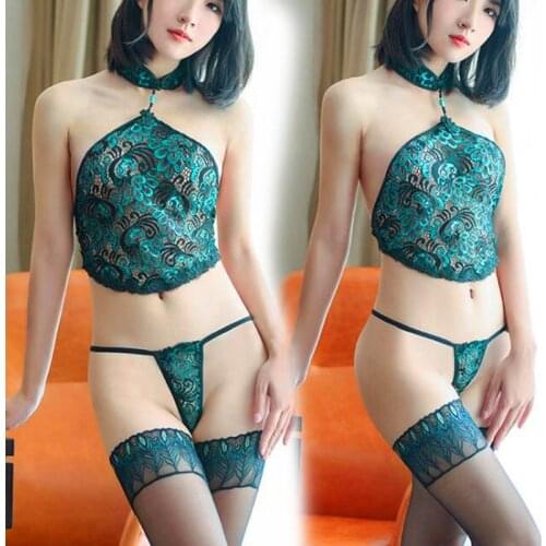 Sexy Lingerie Women Set Lace Peacock Embroidery Cheongsam Erotic Lingerie Sexy Hot Hollow Backless Lingerie Without Stockings