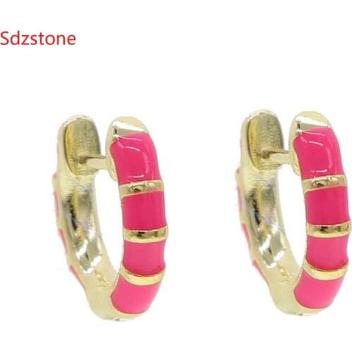 15mm Circle Disk Hoop Earrings Enamel Neon Green Yellow Pink Bright Fluorescent Jewelry Geometric Clear CZ Gold Color Earring